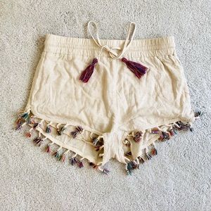 Paper Crane soft shorts with colored tassels